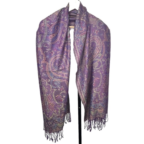 Purple Paisley Scarf Shawl Wrap‎ Fringe Tassel Boho Festival Romantic Soft New - Picture 1 of 2